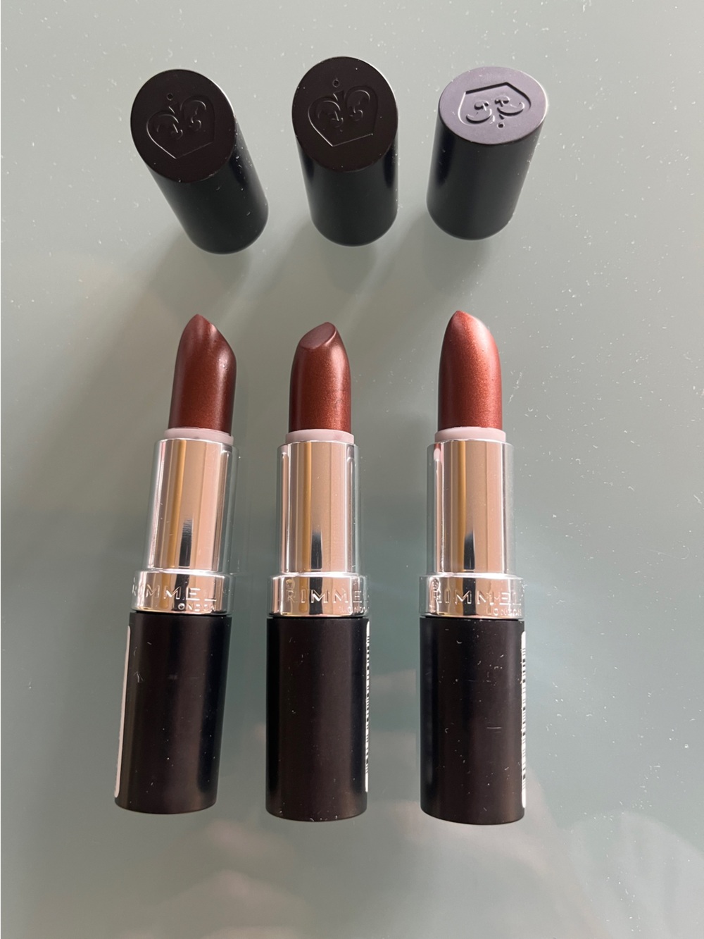 3-Pack New Rimmel 902 Burgundy London Shimmer Frosted Lipsticks 💄 Long Lasting